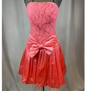 VTG 80s‎ SCARLETT NITE Pink Lace Satin Prom Dress (8) Bubble Mini Bow ILGWU USA